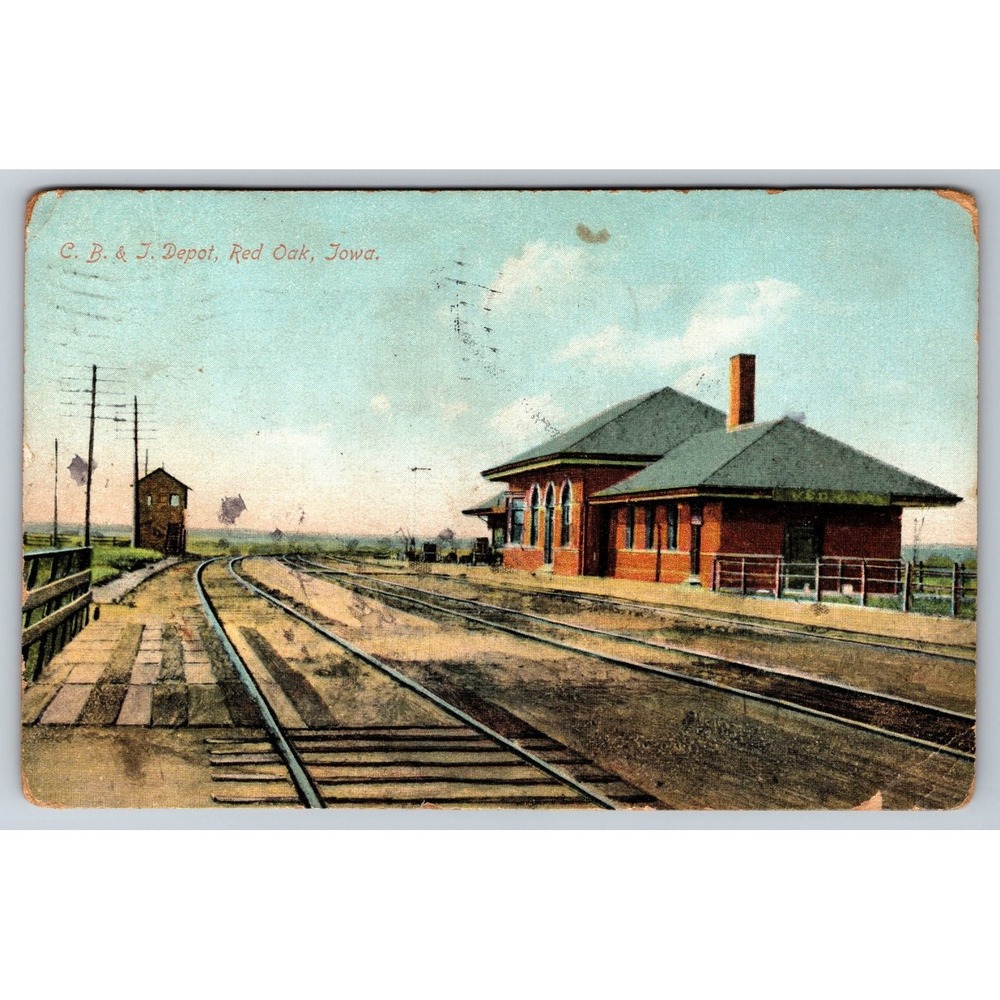 1911 C.B.&Q. Depot Red Oak Iowa Postcard Jno T. Faber Germany Train Station